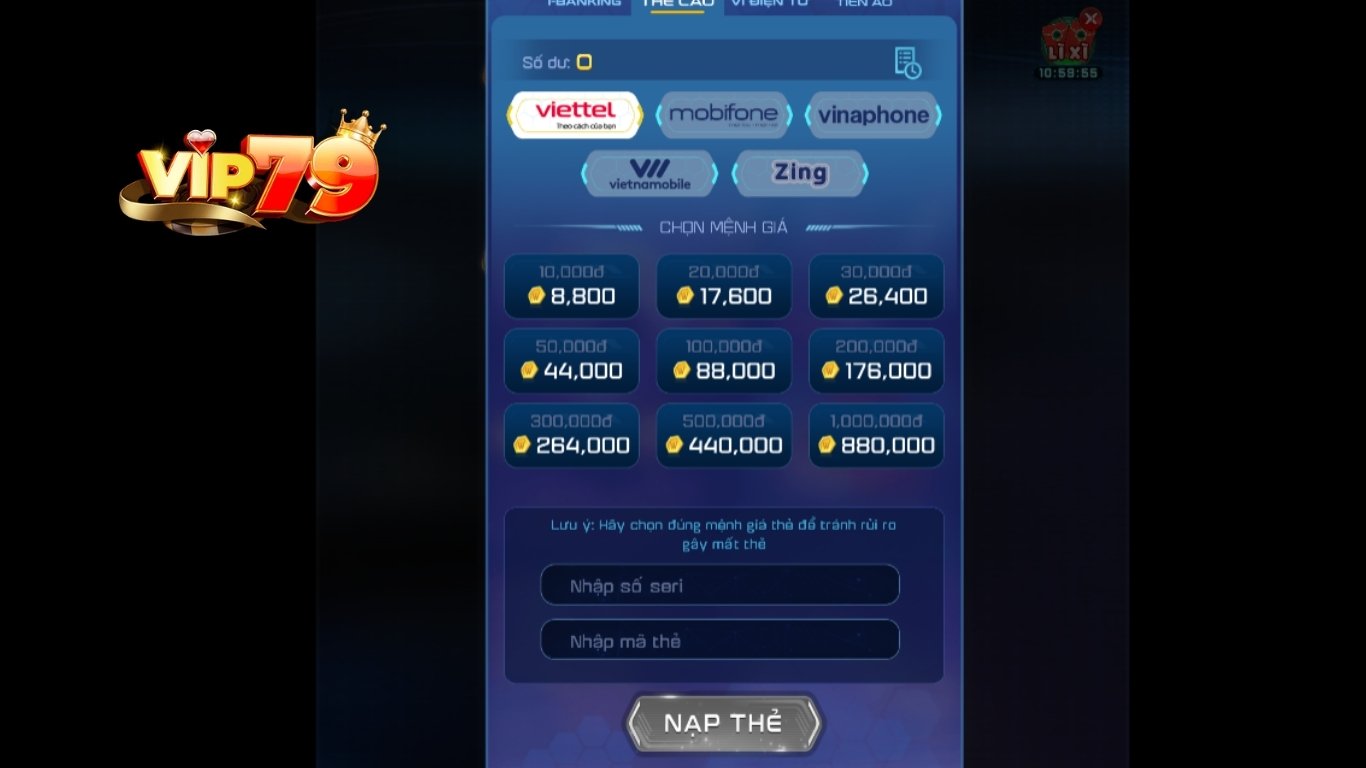 Những điều cần chú ý khi nạp tiền Vip79